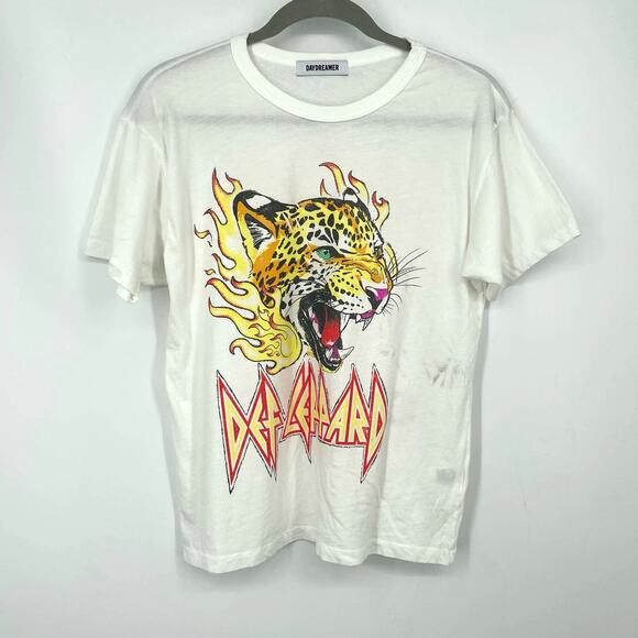 Daydreamer Def Leppard TNT Pyromania '83 Ringer Tee White Medium NWOT - Picture 1 of 8